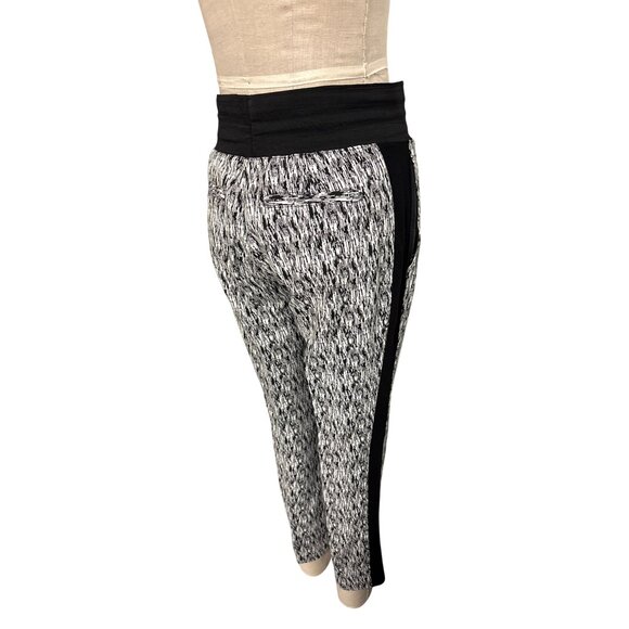 Soft Knit High-Waisted Womens Pants With Abstract Black & White Design & Black S - Picture 9 of 11